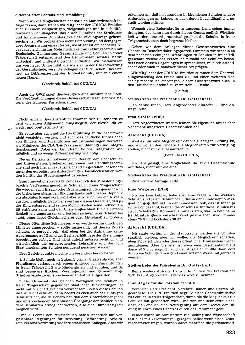 Tagungen der Volkskammer (VK) der Deutschen Demokratischen Republik (DDR), 10. Wahlperiode 1990, Seite 923 (VK. DDR 10. WP. 1990, Prot. Tg. 1-38, 5.4.-2.10.1990, S. 923)
