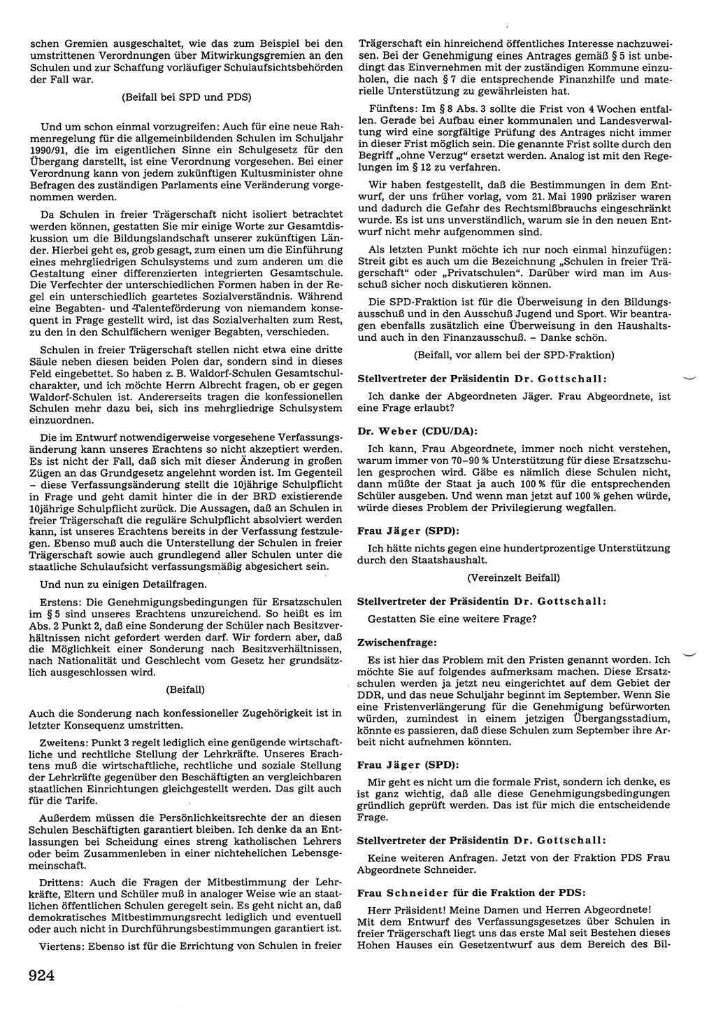 Tagungen der Volkskammer (VK) der Deutschen Demokratischen Republik (DDR), 10. Wahlperiode 1990, Seite 924 (VK. DDR 10. WP. 1990, Prot. Tg. 1-38, 5.4.-2.10.1990, S. 924)