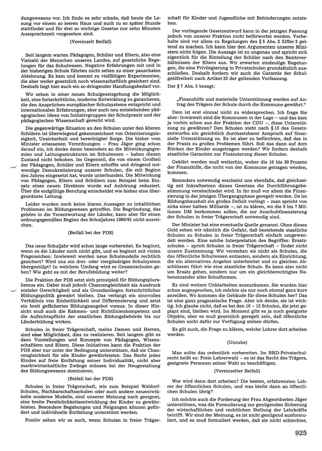 Tagungen der Volkskammer (VK) der Deutschen Demokratischen Republik (DDR), 10. Wahlperiode 1990, Seite 925 (VK. DDR 10. WP. 1990, Prot. Tg. 1-38, 5.4.-2.10.1990, S. 925)
