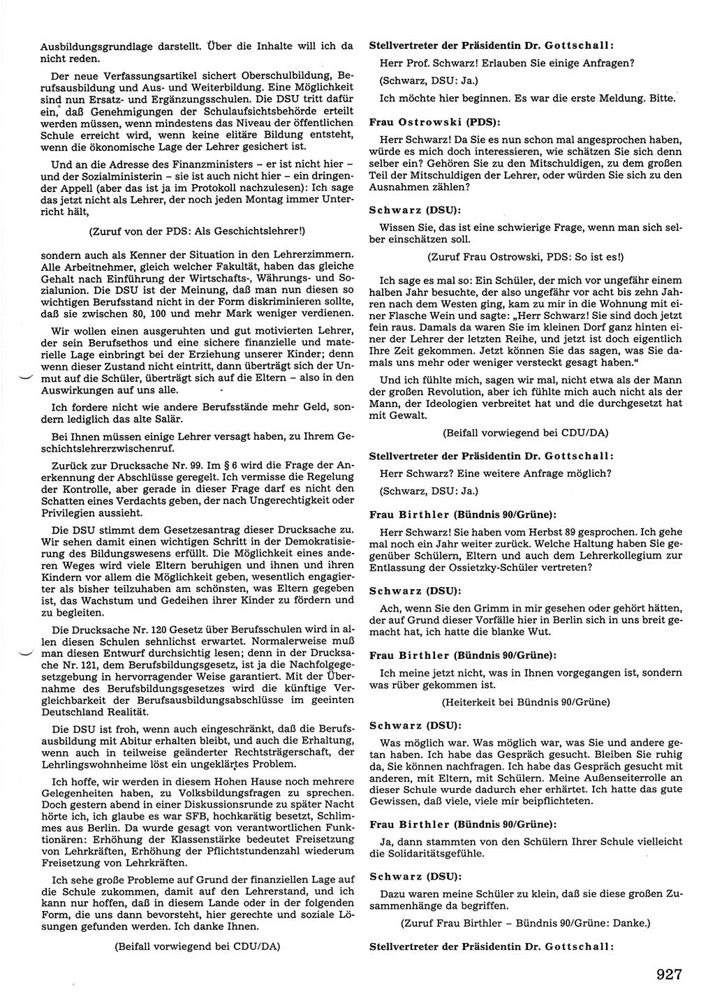 Tagungen der Volkskammer (VK) der Deutschen Demokratischen Republik (DDR), 10. Wahlperiode 1990, Seite 927 (VK. DDR 10. WP. 1990, Prot. Tg. 1-38, 5.4.-2.10.1990, S. 927)