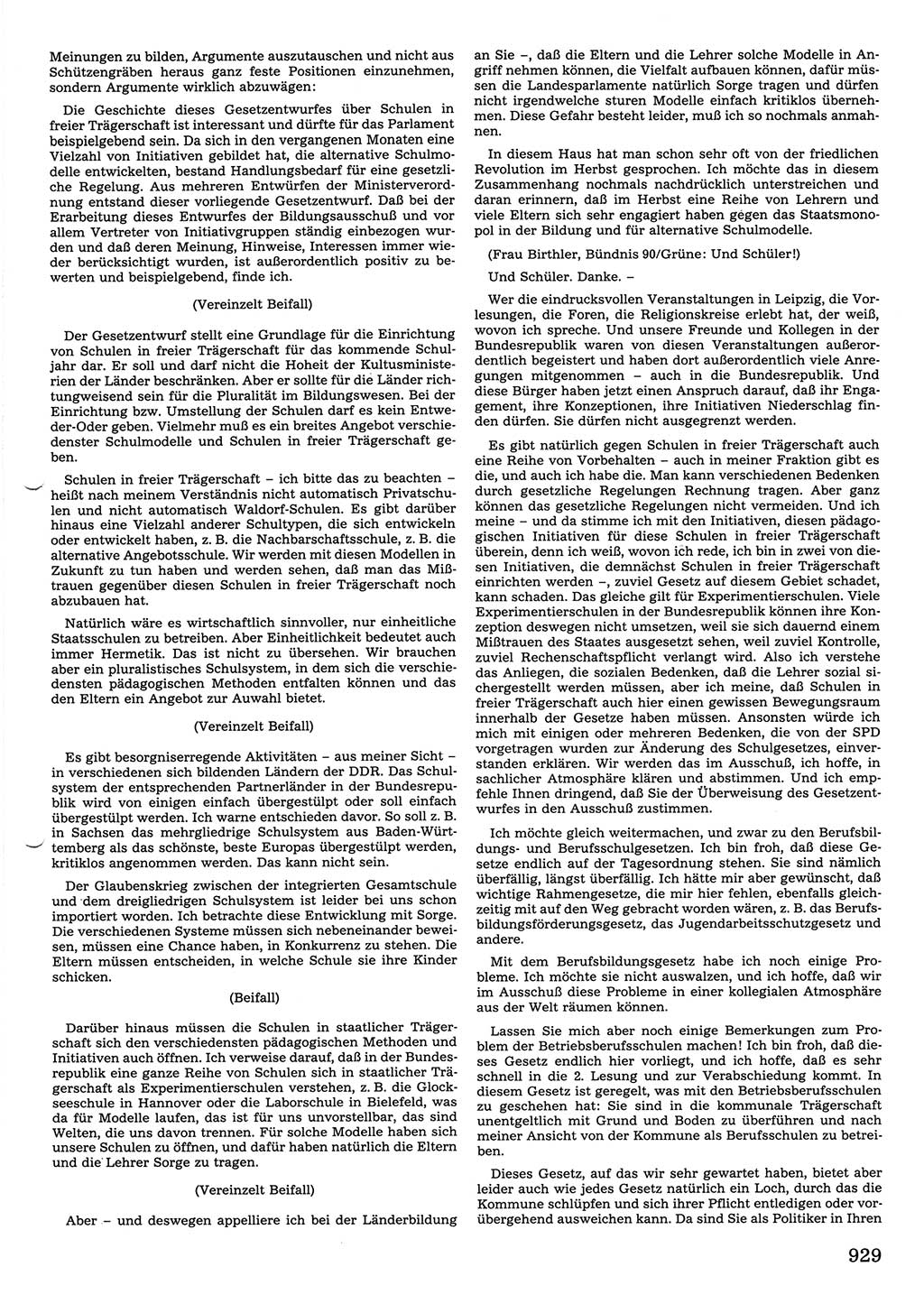 Tagungen der Volkskammer (VK) der Deutschen Demokratischen Republik (DDR), 10. Wahlperiode 1990, Seite 929 (VK. DDR 10. WP. 1990, Prot. Tg. 1-38, 5.4.-2.10.1990, S. 929)