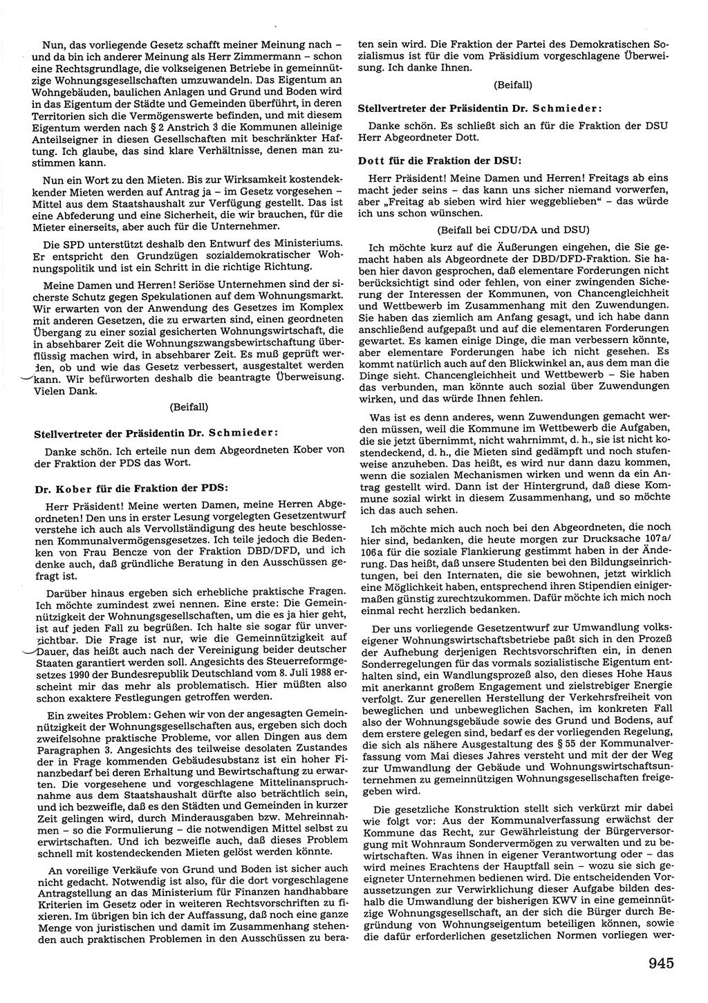 Tagungen der Volkskammer (VK) der Deutschen Demokratischen Republik (DDR), 10. Wahlperiode 1990, Seite 945 (VK. DDR 10. WP. 1990, Prot. Tg. 1-38, 5.4.-2.10.1990, S. 945)