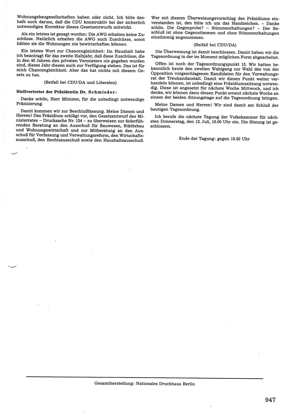 Tagungen der Volkskammer (VK) der Deutschen Demokratischen Republik (DDR), 10. Wahlperiode 1990, Seite 947 (VK. DDR 10. WP. 1990, Prot. Tg. 1-38, 5.4.-2.10.1990, S. 947)