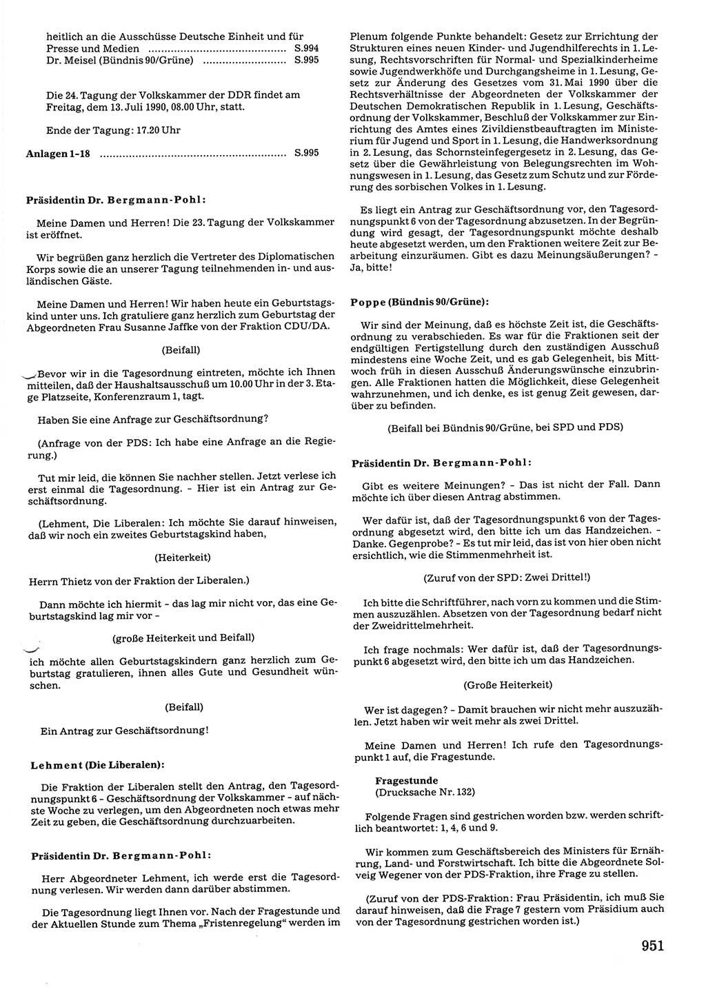 Tagungen der Volkskammer (VK) der Deutschen Demokratischen Republik (DDR), 10. Wahlperiode 1990, Seite 951 (VK. DDR 10. WP. 1990, Prot. Tg. 1-38, 5.4.-2.10.1990, S. 951)