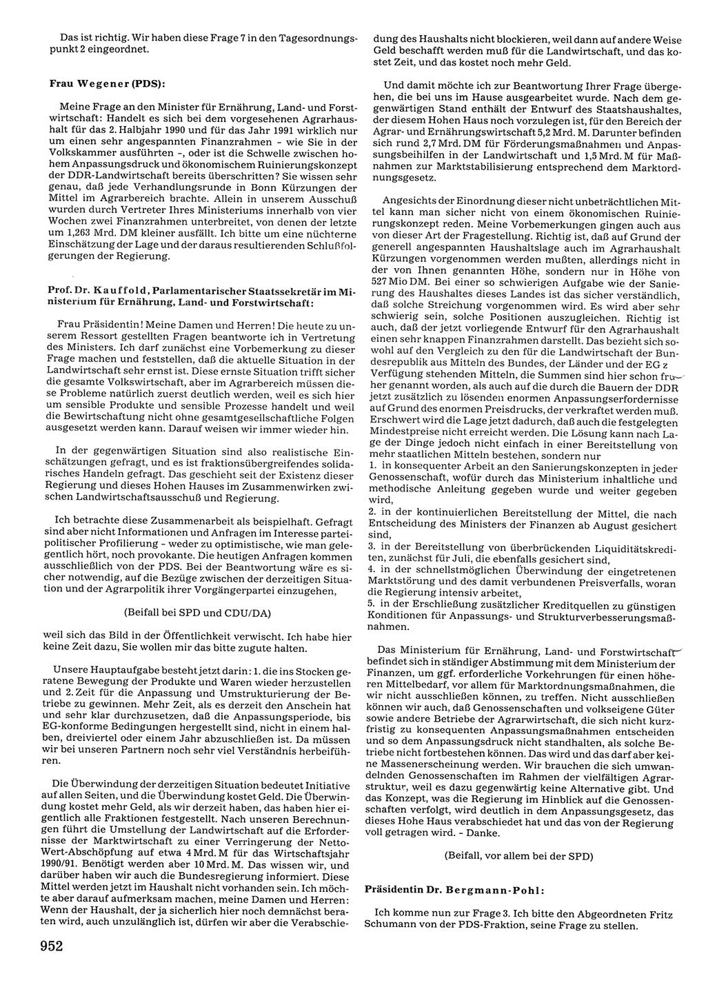 Tagungen der Volkskammer (VK) der Deutschen Demokratischen Republik (DDR), 10. Wahlperiode 1990, Seite 952 (VK. DDR 10. WP. 1990, Prot. Tg. 1-38, 5.4.-2.10.1990, S. 952)