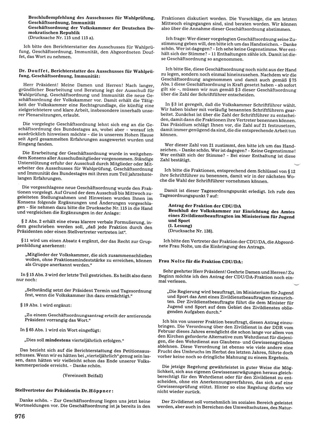 Tagungen der Volkskammer (VK) der Deutschen Demokratischen Republik (DDR), 10. Wahlperiode 1990, Seite 976 (VK. DDR 10. WP. 1990, Prot. Tg. 1-38, 5.4.-2.10.1990, S. 976)