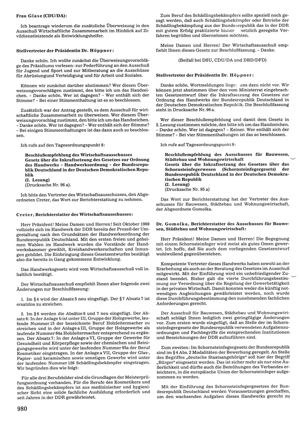 Tagungen der Volkskammer (VK) der Deutschen Demokratischen Republik (DDR), 10. Wahlperiode 1990, Seite 980 (VK. DDR 10. WP. 1990, Prot. Tg. 1-38, 5.4.-2.10.1990, S. 980)