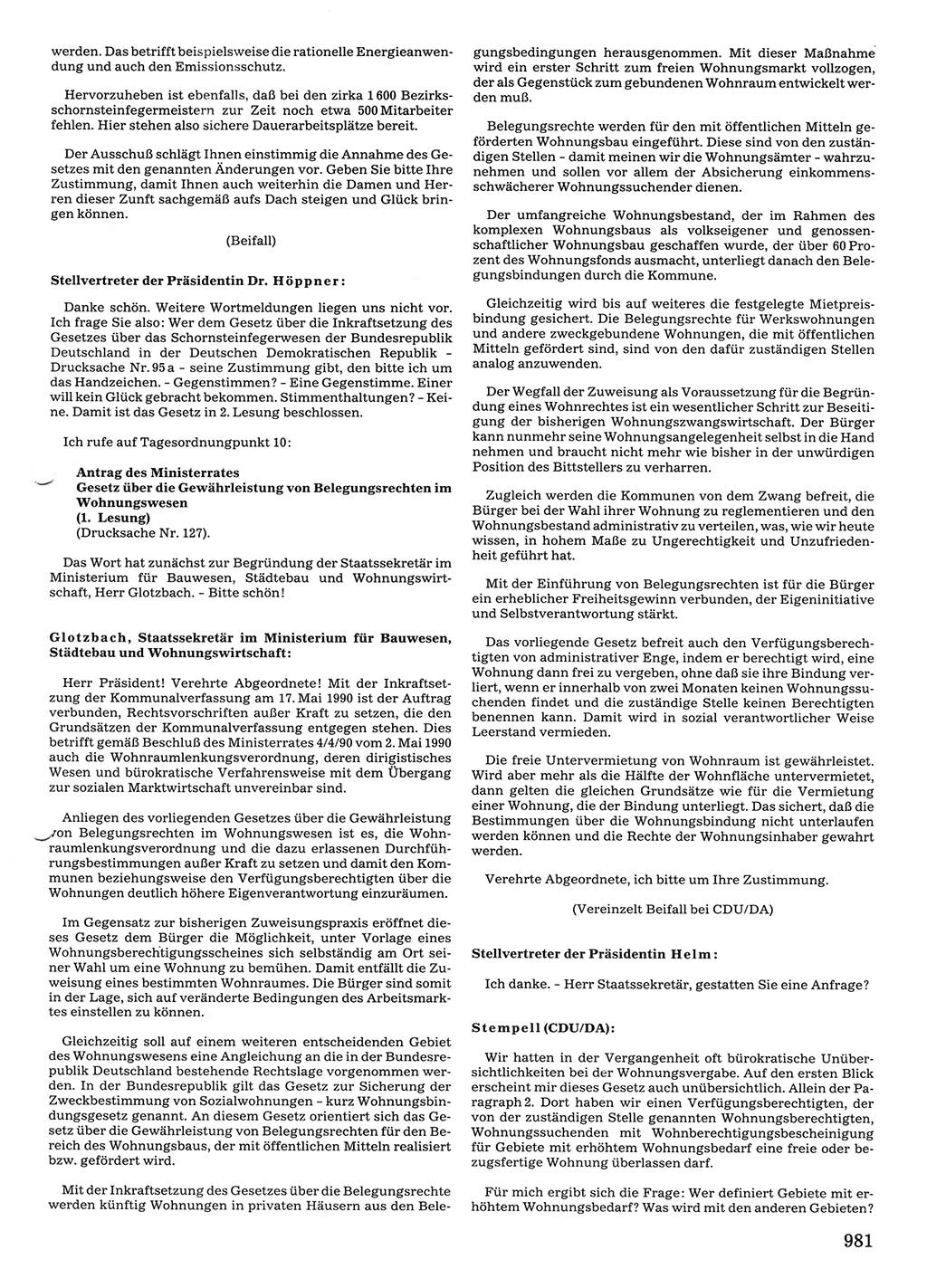 Tagungen der Volkskammer (VK) der Deutschen Demokratischen Republik (DDR), 10. Wahlperiode 1990, Seite 981 (VK. DDR 10. WP. 1990, Prot. Tg. 1-38, 5.4.-2.10.1990, S. 981)