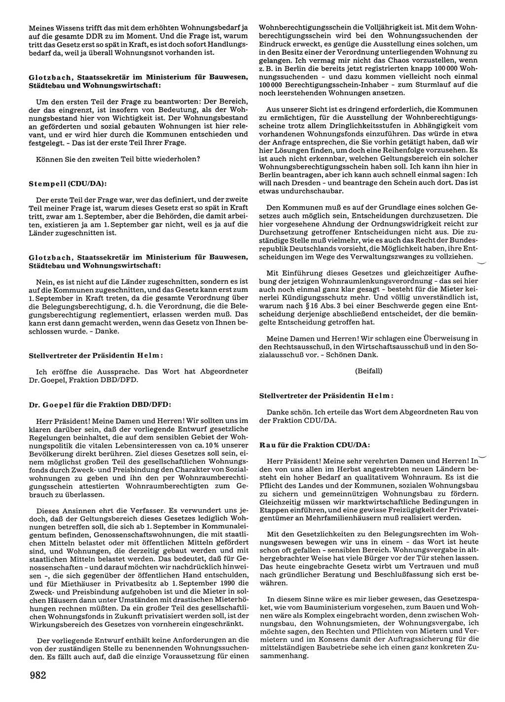 Tagungen der Volkskammer (VK) der Deutschen Demokratischen Republik (DDR), 10. Wahlperiode 1990, Seite 982 (VK. DDR 10. WP. 1990, Prot. Tg. 1-38, 5.4.-2.10.1990, S. 982)