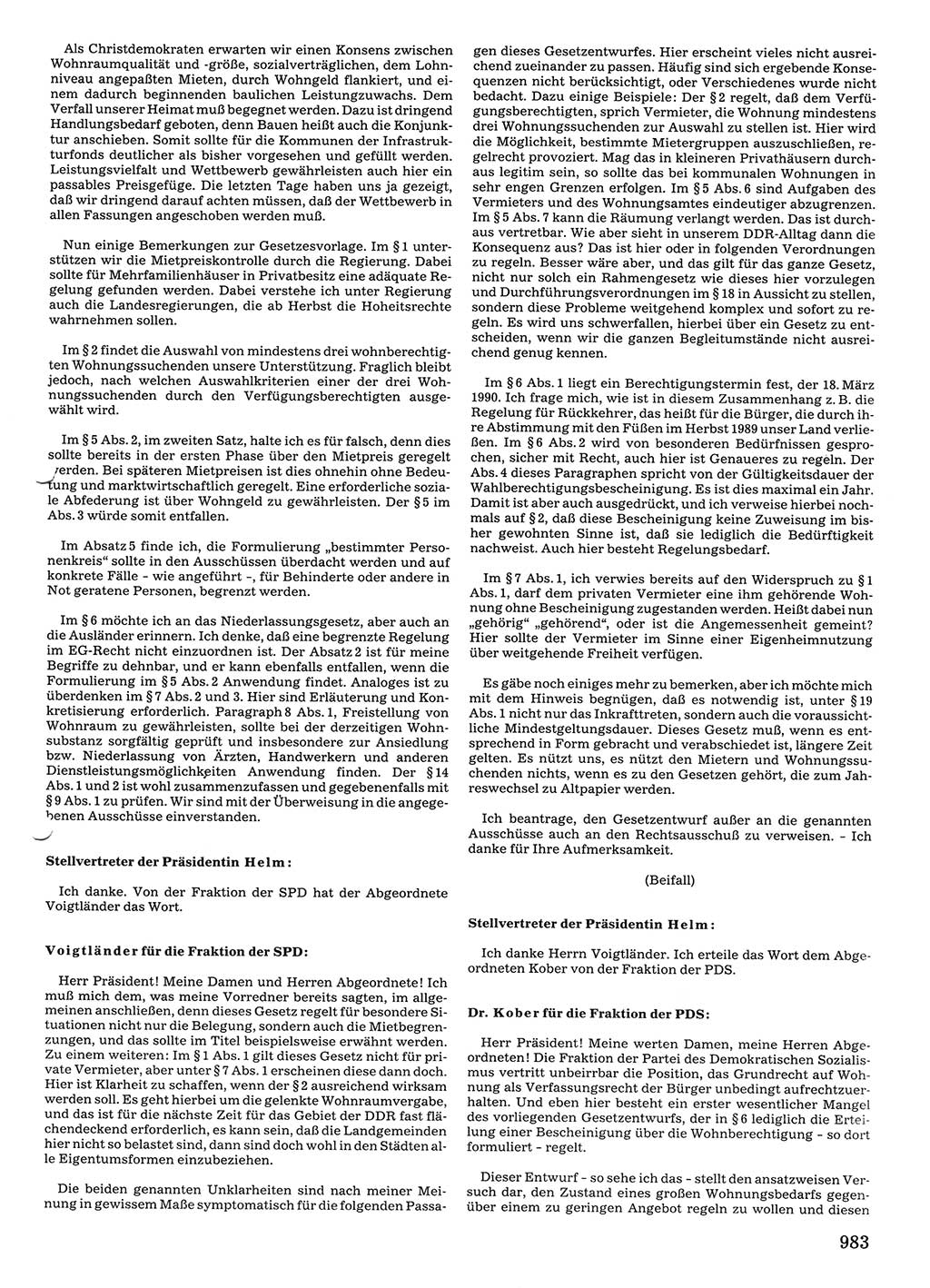 Tagungen der Volkskammer (VK) der Deutschen Demokratischen Republik (DDR), 10. Wahlperiode 1990, Seite 983 (VK. DDR 10. WP. 1990, Prot. Tg. 1-38, 5.4.-2.10.1990, S. 983)