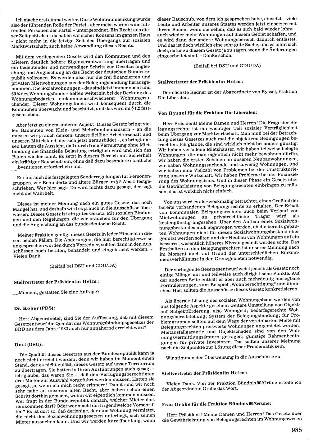 Tagungen der Volkskammer (VK) der Deutschen Demokratischen Republik (DDR), 10. Wahlperiode 1990, Seite 985 (VK. DDR 10. WP. 1990, Prot. Tg. 1-38, 5.4.-2.10.1990, S. 985)