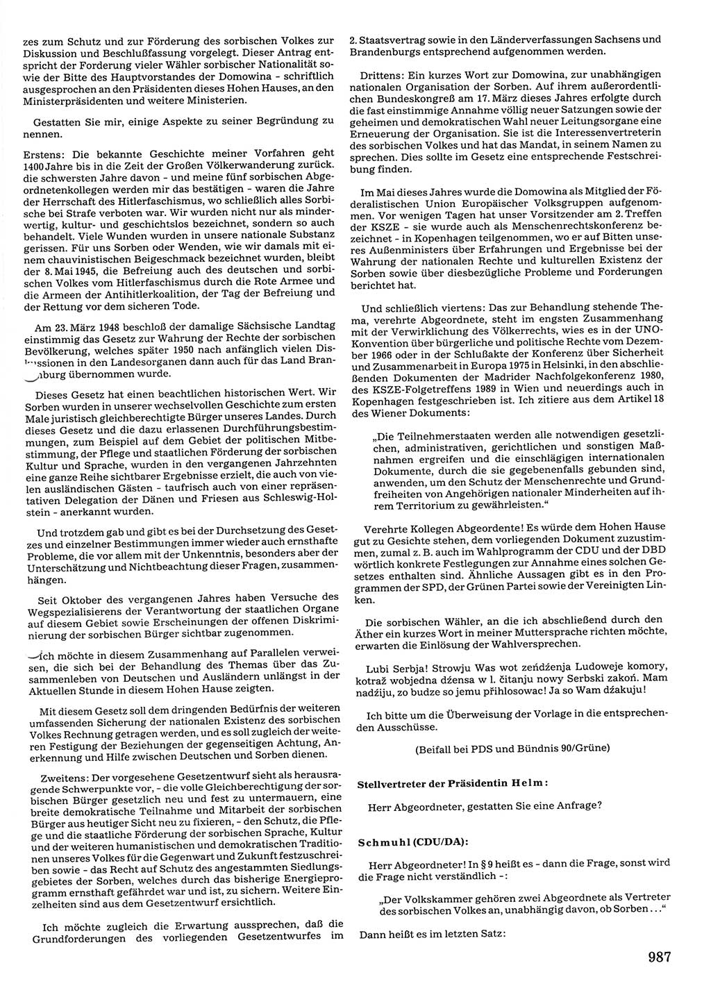 Tagungen der Volkskammer (VK) der Deutschen Demokratischen Republik (DDR), 10. Wahlperiode 1990, Seite 987 (VK. DDR 10. WP. 1990, Prot. Tg. 1-38, 5.4.-2.10.1990, S. 987)