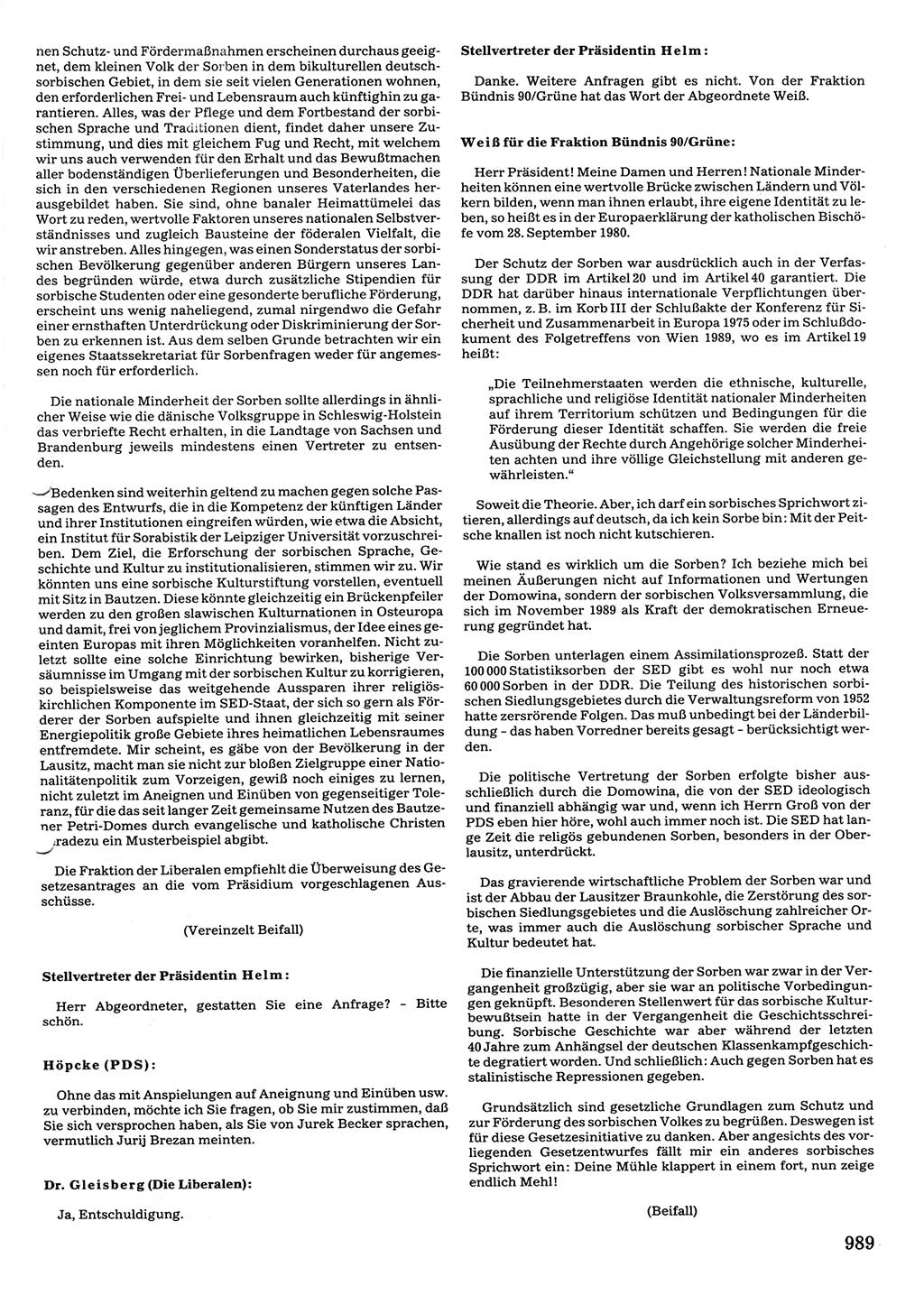 Tagungen der Volkskammer (VK) der Deutschen Demokratischen Republik (DDR), 10. Wahlperiode 1990, Seite 989 (VK. DDR 10. WP. 1990, Prot. Tg. 1-38, 5.4.-2.10.1990, S. 989)