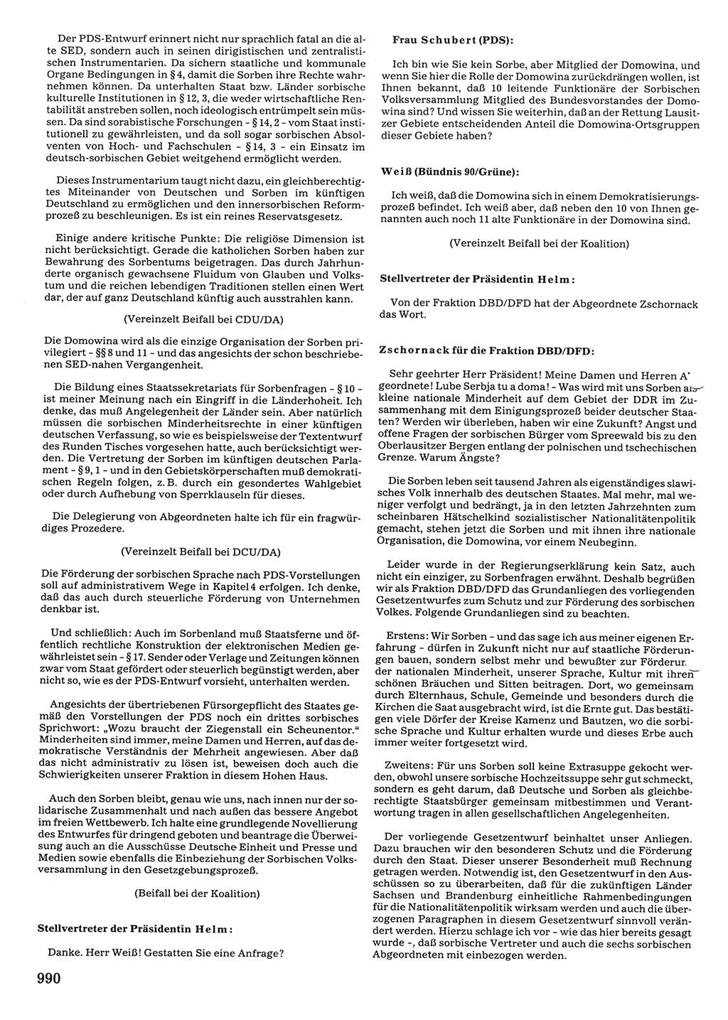 Tagungen der Volkskammer (VK) der Deutschen Demokratischen Republik (DDR), 10. Wahlperiode 1990, Seite 990 (VK. DDR 10. WP. 1990, Prot. Tg. 1-38, 5.4.-2.10.1990, S. 990)