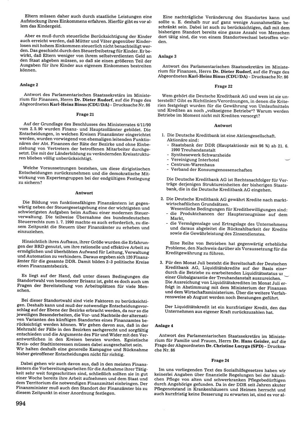 Tagungen der Volkskammer (VK) der Deutschen Demokratischen Republik (DDR), 10. Wahlperiode 1990, Seite 994 (VK. DDR 10. WP. 1990, Prot. Tg. 1-38, 5.4.-2.10.1990, S. 994)