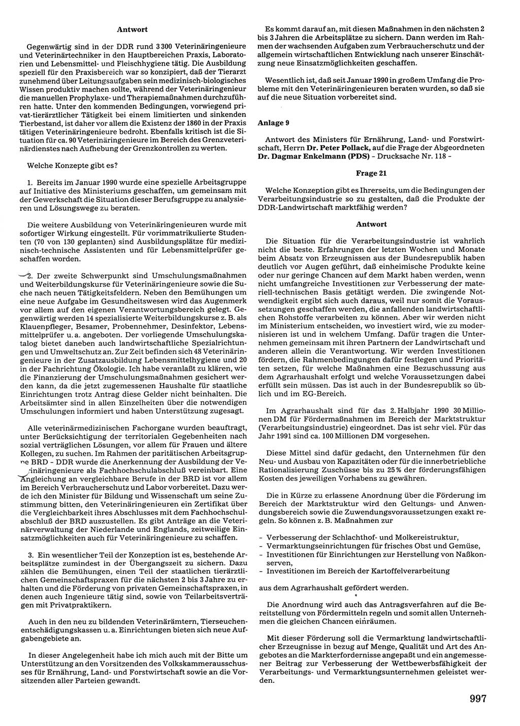Tagungen der Volkskammer (VK) der Deutschen Demokratischen Republik (DDR), 10. Wahlperiode 1990, Seite 997 (VK. DDR 10. WP. 1990, Prot. Tg. 1-38, 5.4.-2.10.1990, S. 997)