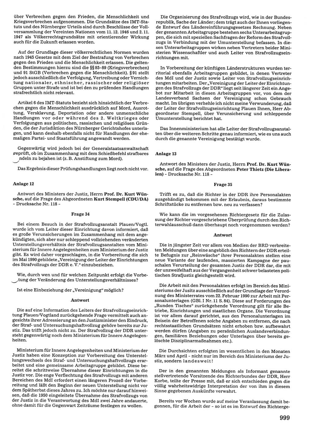 Tagungen der Volkskammer (VK) der Deutschen Demokratischen Republik (DDR), 10. Wahlperiode 1990, Seite 999 (VK. DDR 10. WP. 1990, Prot. Tg. 1-38, 5.4.-2.10.1990, S. 999)
