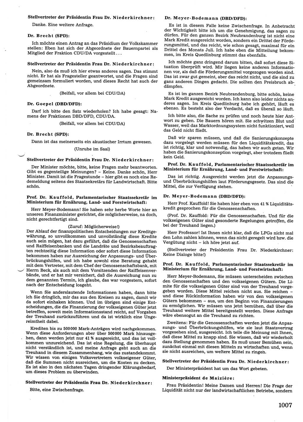 Tagungen der Volkskammer (VK) der Deutschen Demokratischen Republik (DDR), 10. Wahlperiode 1990, Seite 1007 (VK. DDR 10. WP. 1990, Prot. Tg. 1-38, 5.4.-2.10.1990, S. 1007)