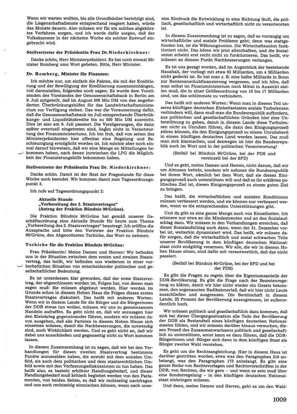 Tagungen der Volkskammer (VK) der Deutschen Demokratischen Republik (DDR), 10. Wahlperiode 1990, Seite 1009 (VK. DDR 10. WP. 1990, Prot. Tg. 1-38, 5.4.-2.10.1990, S. 1009)