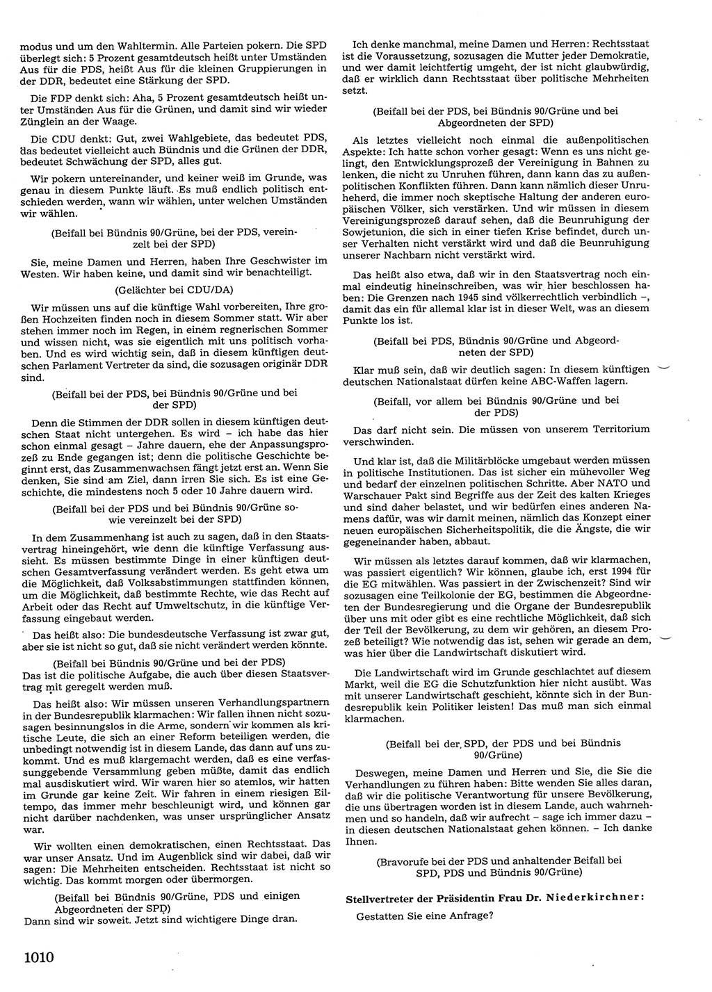 Tagungen der Volkskammer (VK) der Deutschen Demokratischen Republik (DDR), 10. Wahlperiode 1990, Seite 1010 (VK. DDR 10. WP. 1990, Prot. Tg. 1-38, 5.4.-2.10.1990, S. 1010)