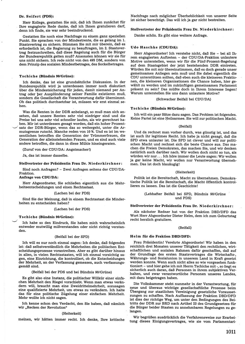 Tagungen der Volkskammer (VK) der Deutschen Demokratischen Republik (DDR), 10. Wahlperiode 1990, Seite 1011 (VK. DDR 10. WP. 1990, Prot. Tg. 1-38, 5.4.-2.10.1990, S. 1011)