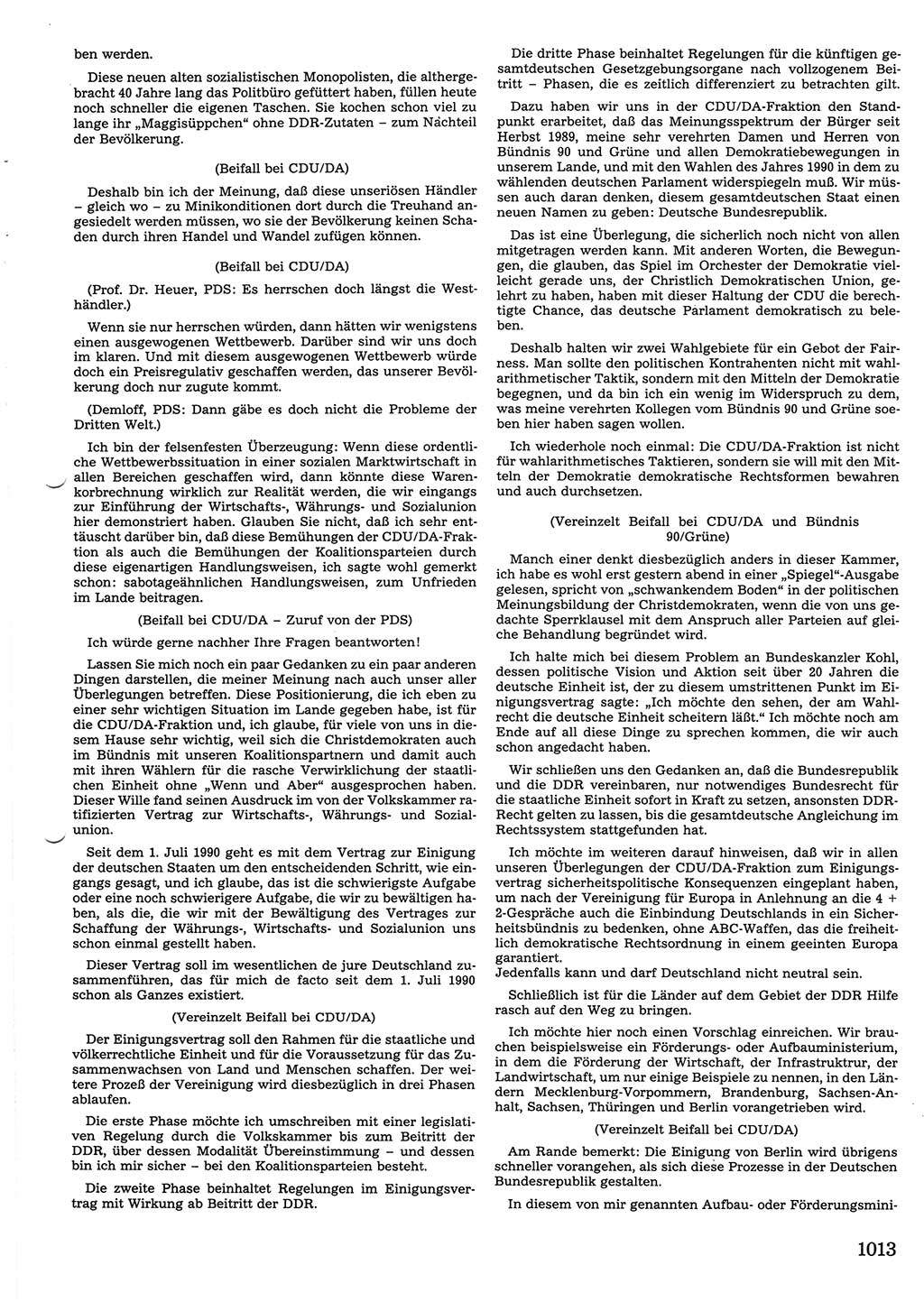 Tagungen der Volkskammer (VK) der Deutschen Demokratischen Republik (DDR), 10. Wahlperiode 1990, Seite 1013 (VK. DDR 10. WP. 1990, Prot. Tg. 1-38, 5.4.-2.10.1990, S. 1013)