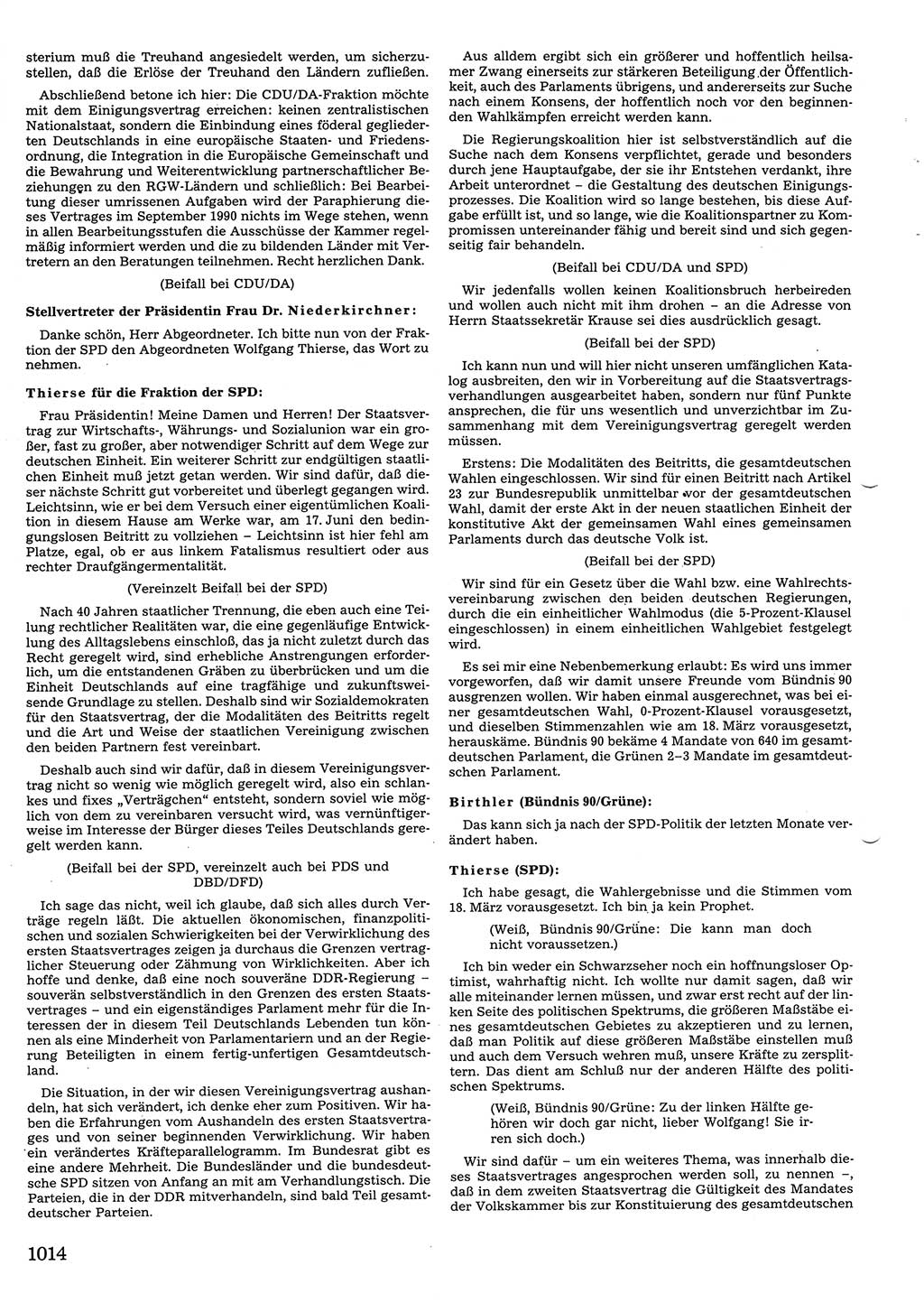 Tagungen der Volkskammer (VK) der Deutschen Demokratischen Republik (DDR), 10. Wahlperiode 1990, Seite 1014 (VK. DDR 10. WP. 1990, Prot. Tg. 1-38, 5.4.-2.10.1990, S. 1014)