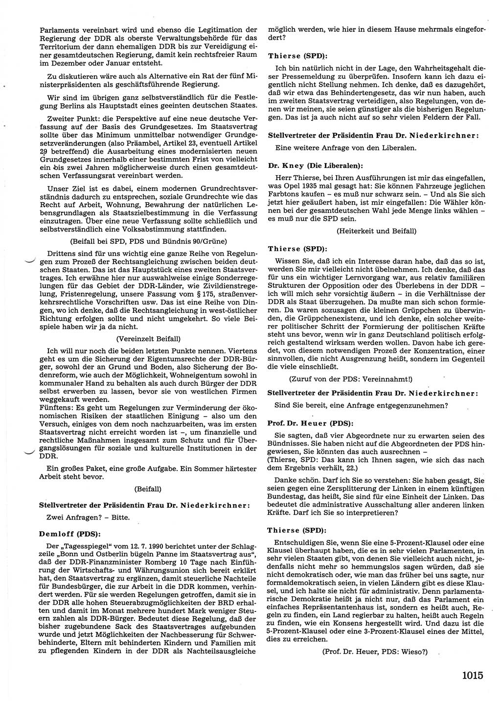 Tagungen der Volkskammer (VK) der Deutschen Demokratischen Republik (DDR), 10. Wahlperiode 1990, Seite 1015 (VK. DDR 10. WP. 1990, Prot. Tg. 1-38, 5.4.-2.10.1990, S. 1015)