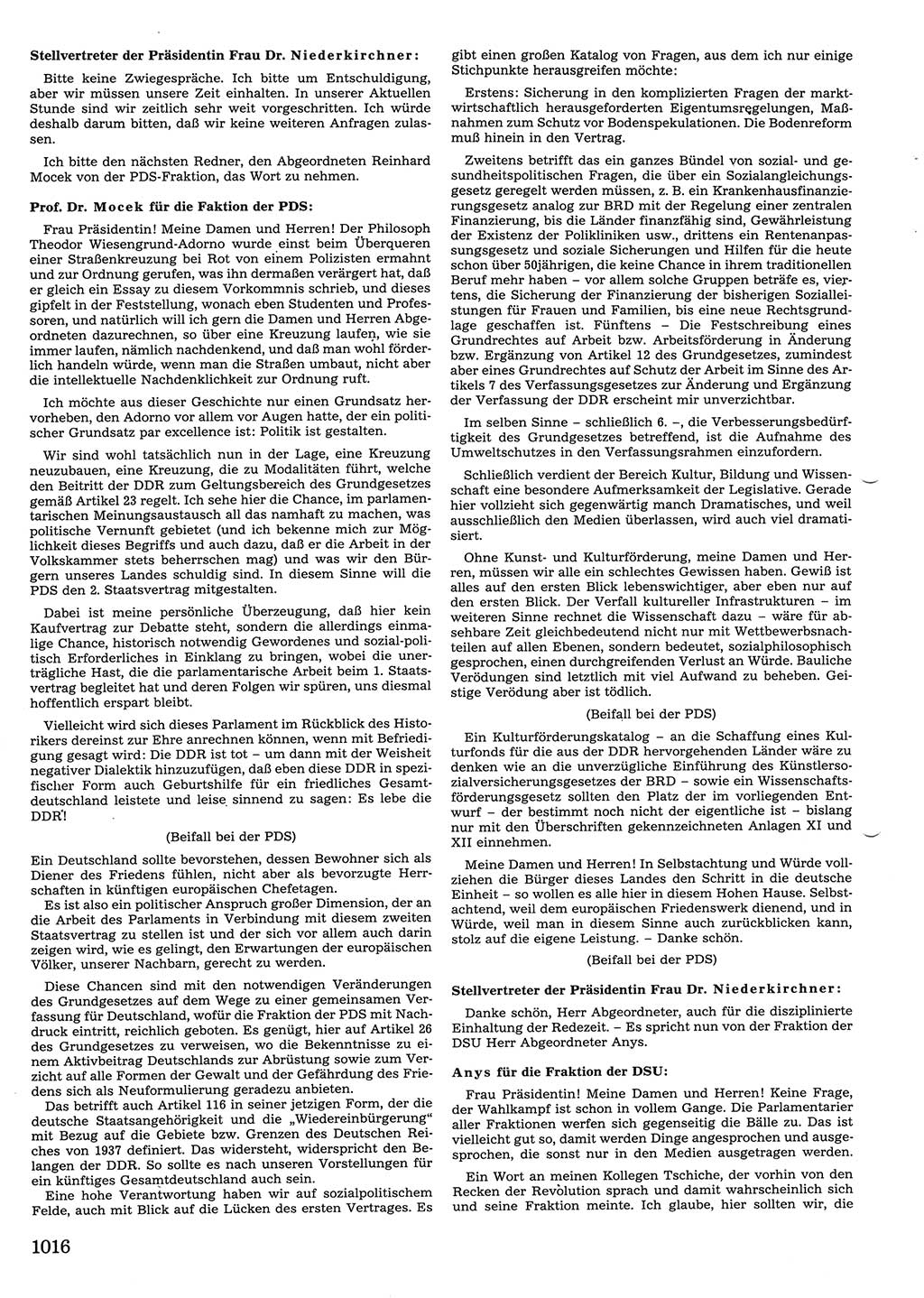 Tagungen der Volkskammer (VK) der Deutschen Demokratischen Republik (DDR), 10. Wahlperiode 1990, Seite 1016 (VK. DDR 10. WP. 1990, Prot. Tg. 1-38, 5.4.-2.10.1990, S. 1016)