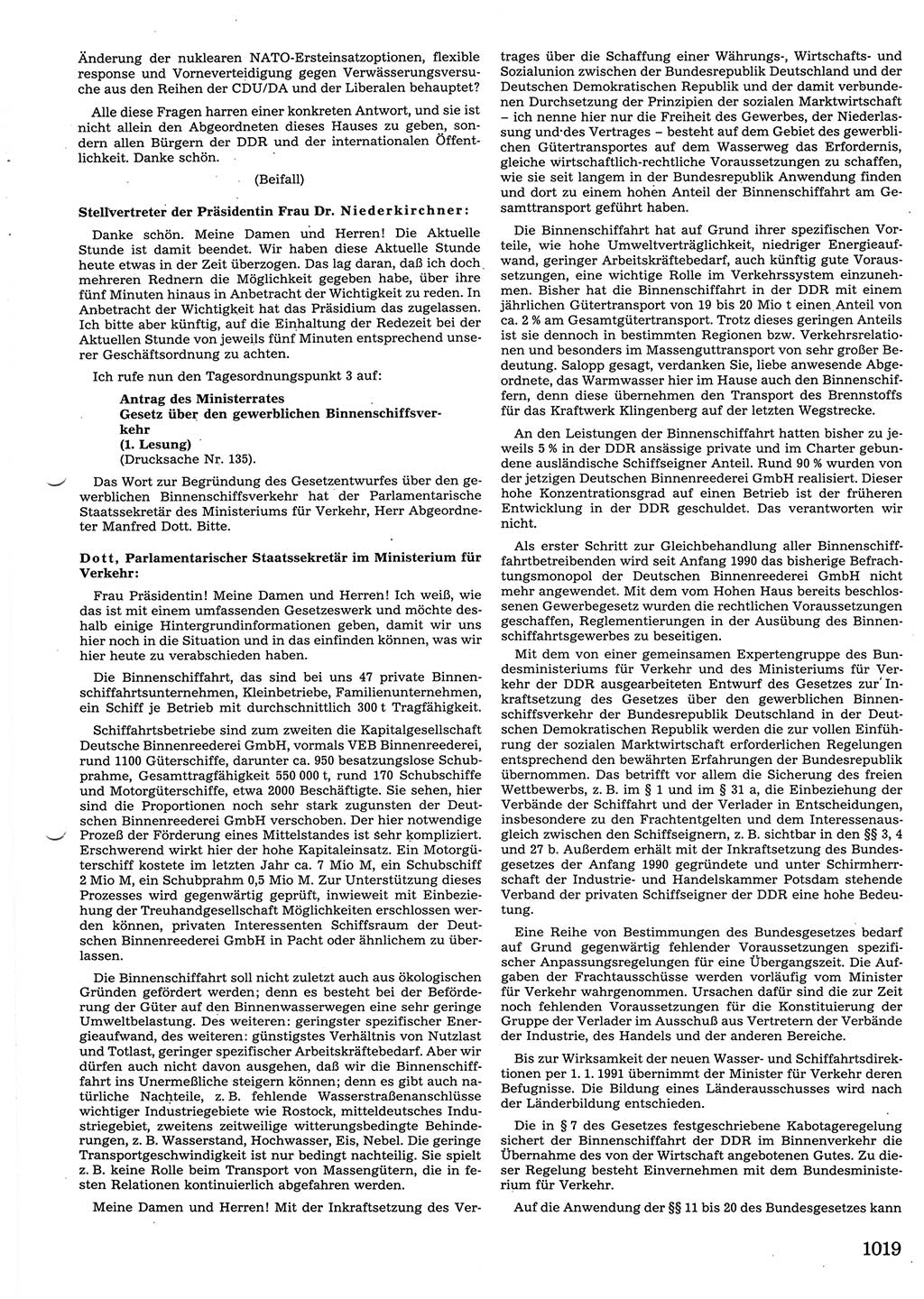 Tagungen der Volkskammer (VK) der Deutschen Demokratischen Republik (DDR), 10. Wahlperiode 1990, Seite 1019 (VK. DDR 10. WP. 1990, Prot. Tg. 1-38, 5.4.-2.10.1990, S. 1019)