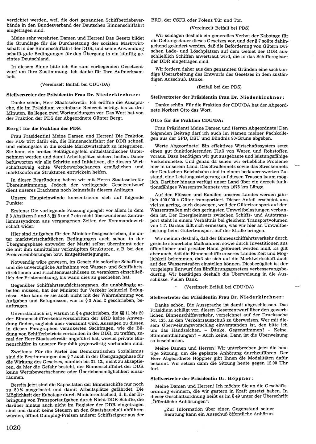 Tagungen der Volkskammer (VK) der Deutschen Demokratischen Republik (DDR), 10. Wahlperiode 1990, Seite 1020 (VK. DDR 10. WP. 1990, Prot. Tg. 1-38, 5.4.-2.10.1990, S. 1020)