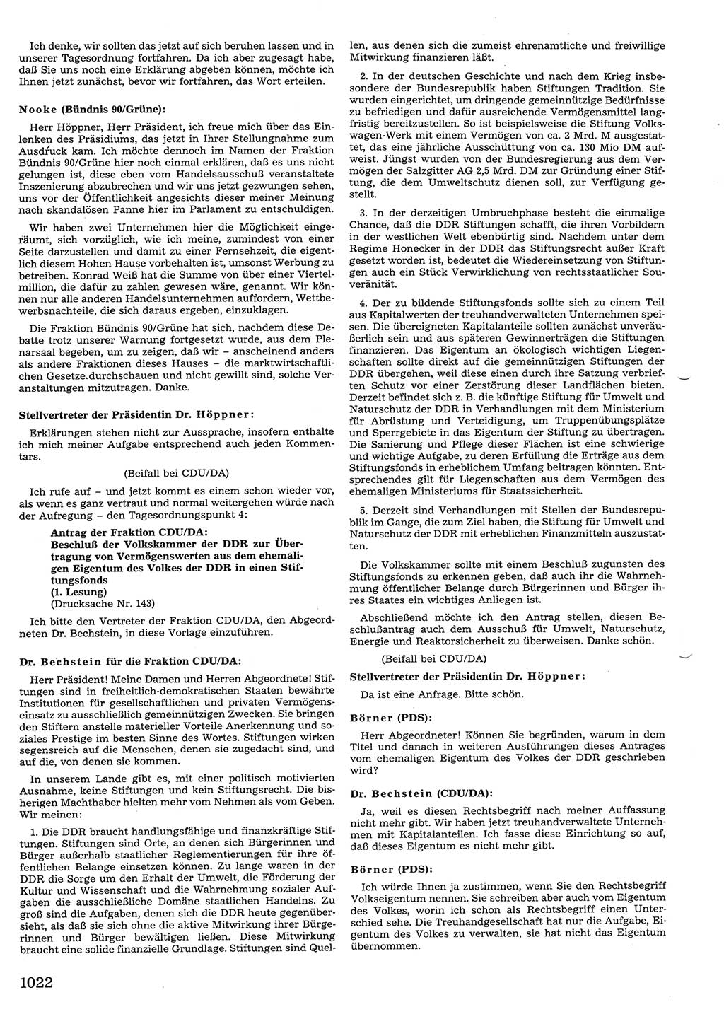 Tagungen der Volkskammer (VK) der Deutschen Demokratischen Republik (DDR), 10. Wahlperiode 1990, Seite 1022 (VK. DDR 10. WP. 1990, Prot. Tg. 1-38, 5.4.-2.10.1990, S. 1022)