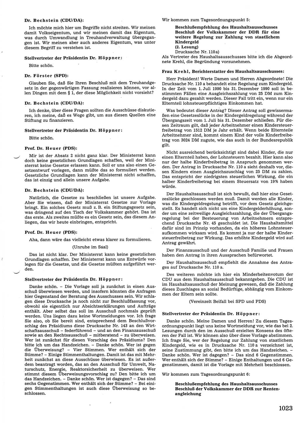 Tagungen der Volkskammer (VK) der Deutschen Demokratischen Republik (DDR), 10. Wahlperiode 1990, Seite 1023 (VK. DDR 10. WP. 1990, Prot. Tg. 1-38, 5.4.-2.10.1990, S. 1023)