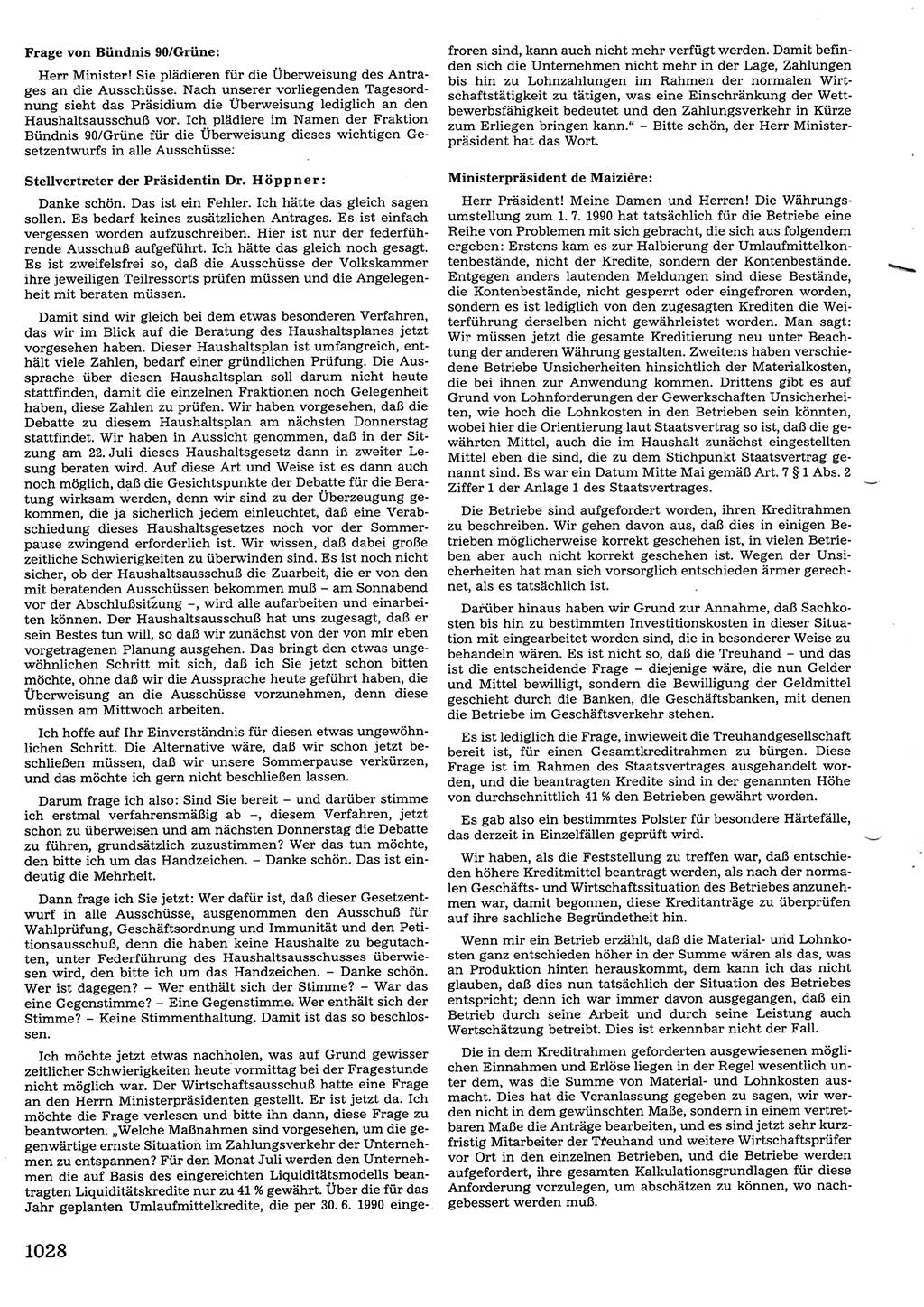 Tagungen der Volkskammer (VK) der Deutschen Demokratischen Republik (DDR), 10. Wahlperiode 1990, Seite 1028 (VK. DDR 10. WP. 1990, Prot. Tg. 1-38, 5.4.-2.10.1990, S. 1028)