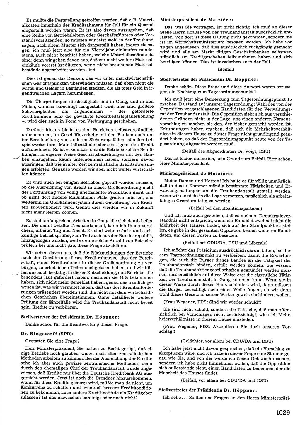 Tagungen der Volkskammer (VK) der Deutschen Demokratischen Republik (DDR), 10. Wahlperiode 1990, Seite 1029 (VK. DDR 10. WP. 1990, Prot. Tg. 1-38, 5.4.-2.10.1990, S. 1029)