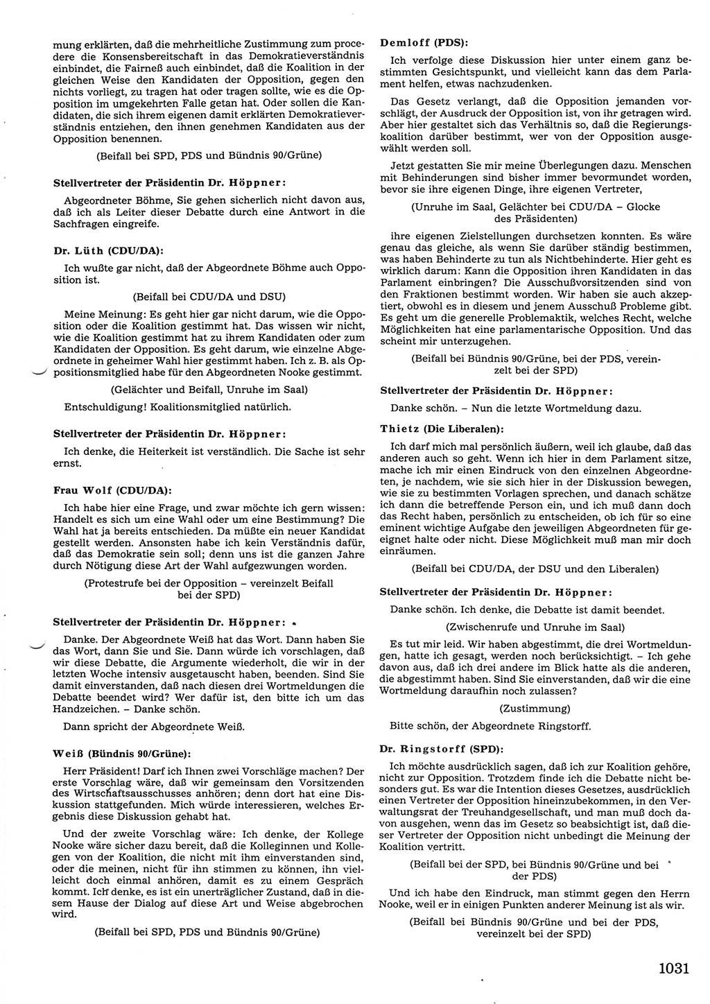 Tagungen der Volkskammer (VK) der Deutschen Demokratischen Republik (DDR), 10. Wahlperiode 1990, Seite 1031 (VK. DDR 10. WP. 1990, Prot. Tg. 1-38, 5.4.-2.10.1990, S. 1031)