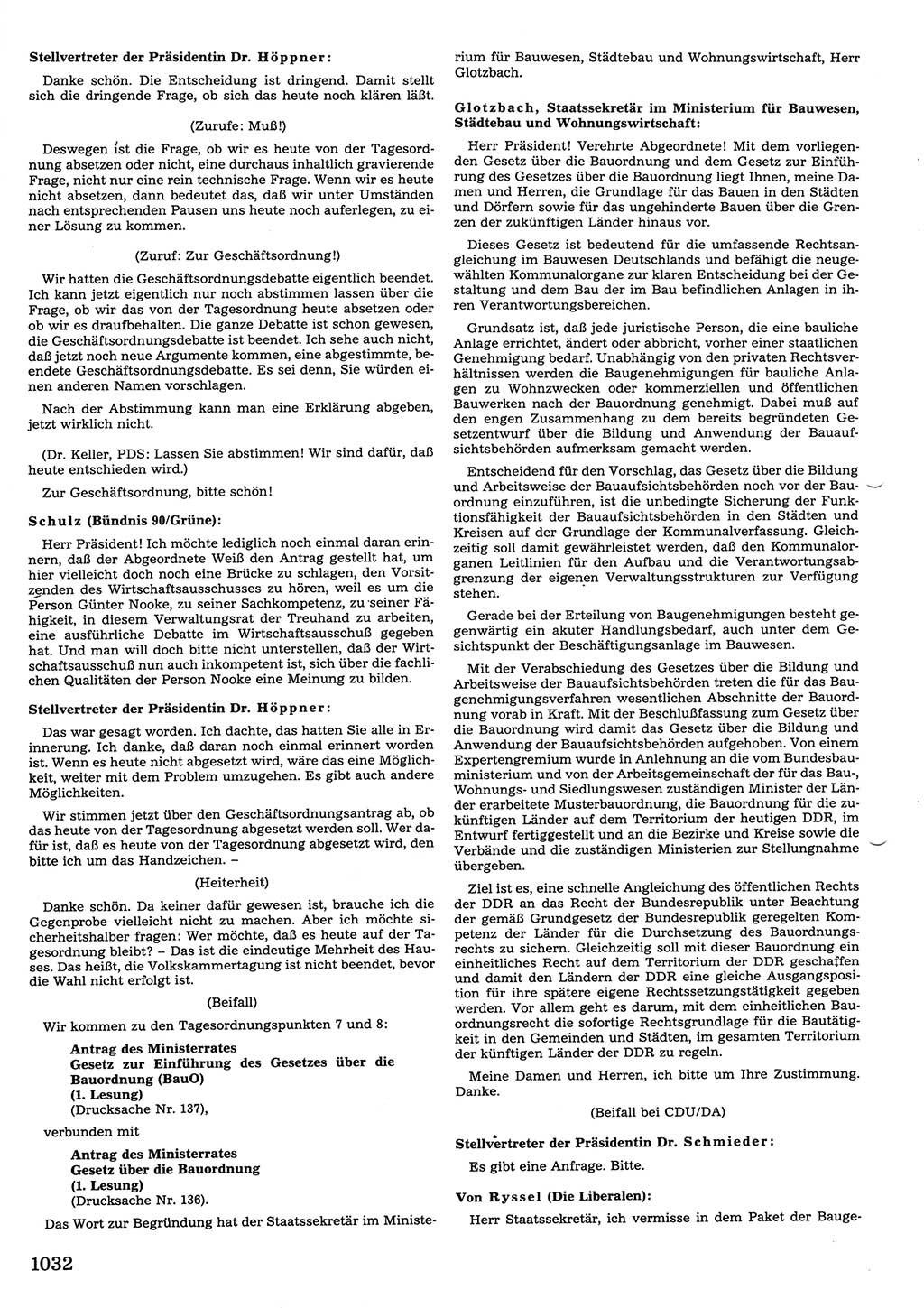 Tagungen der Volkskammer (VK) der Deutschen Demokratischen Republik (DDR), 10. Wahlperiode 1990, Seite 1032 (VK. DDR 10. WP. 1990, Prot. Tg. 1-38, 5.4.-2.10.1990, S. 1032)