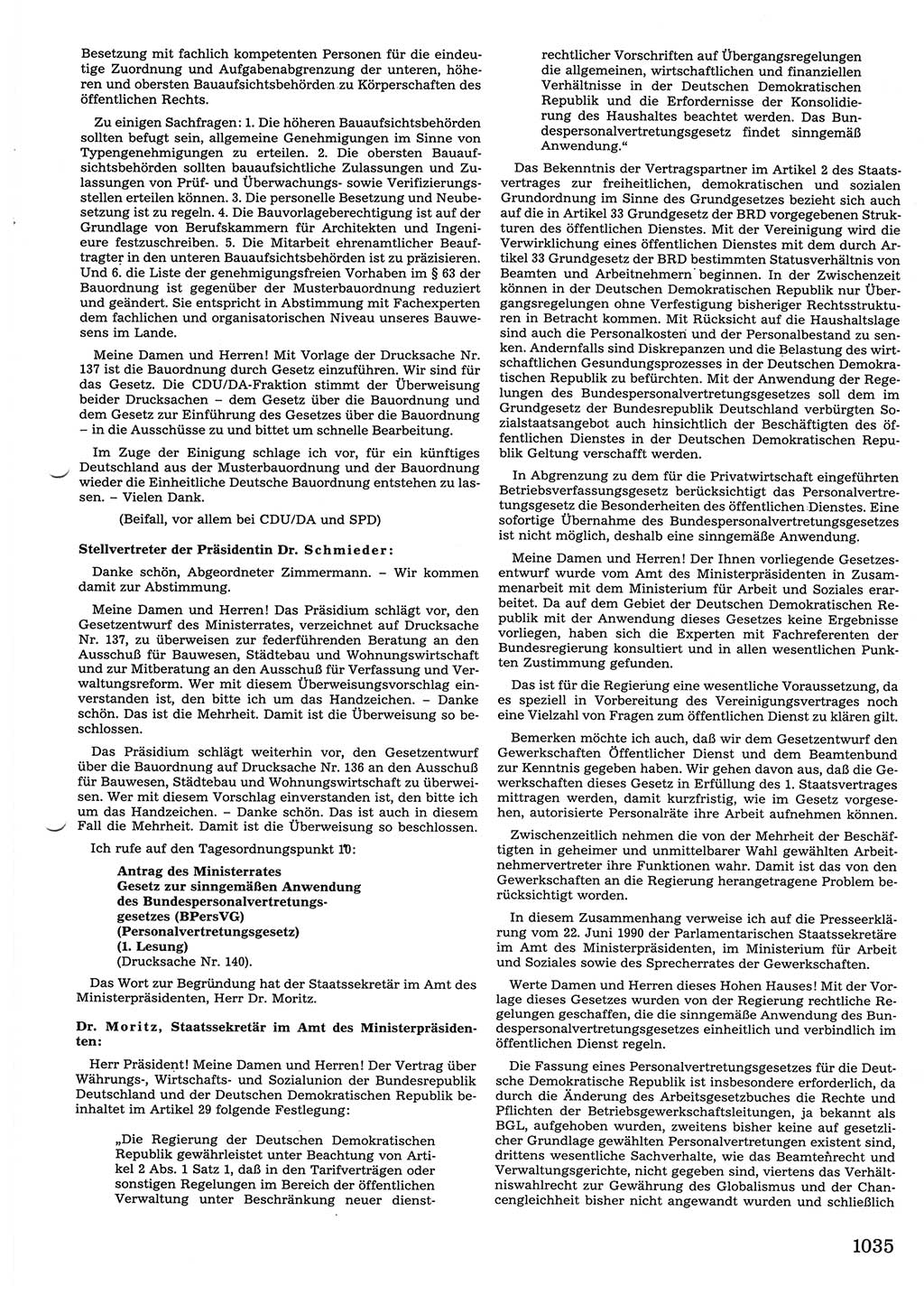 Tagungen der Volkskammer (VK) der Deutschen Demokratischen Republik (DDR), 10. Wahlperiode 1990, Seite 1035 (VK. DDR 10. WP. 1990, Prot. Tg. 1-38, 5.4.-2.10.1990, S. 1035)