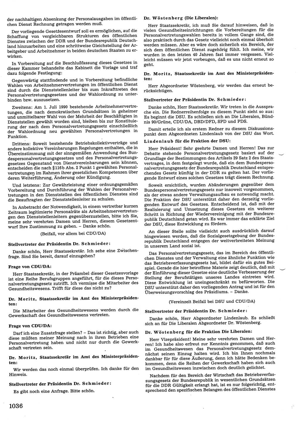 Tagungen der Volkskammer (VK) der Deutschen Demokratischen Republik (DDR), 10. Wahlperiode 1990, Seite 1036 (VK. DDR 10. WP. 1990, Prot. Tg. 1-38, 5.4.-2.10.1990, S. 1036)