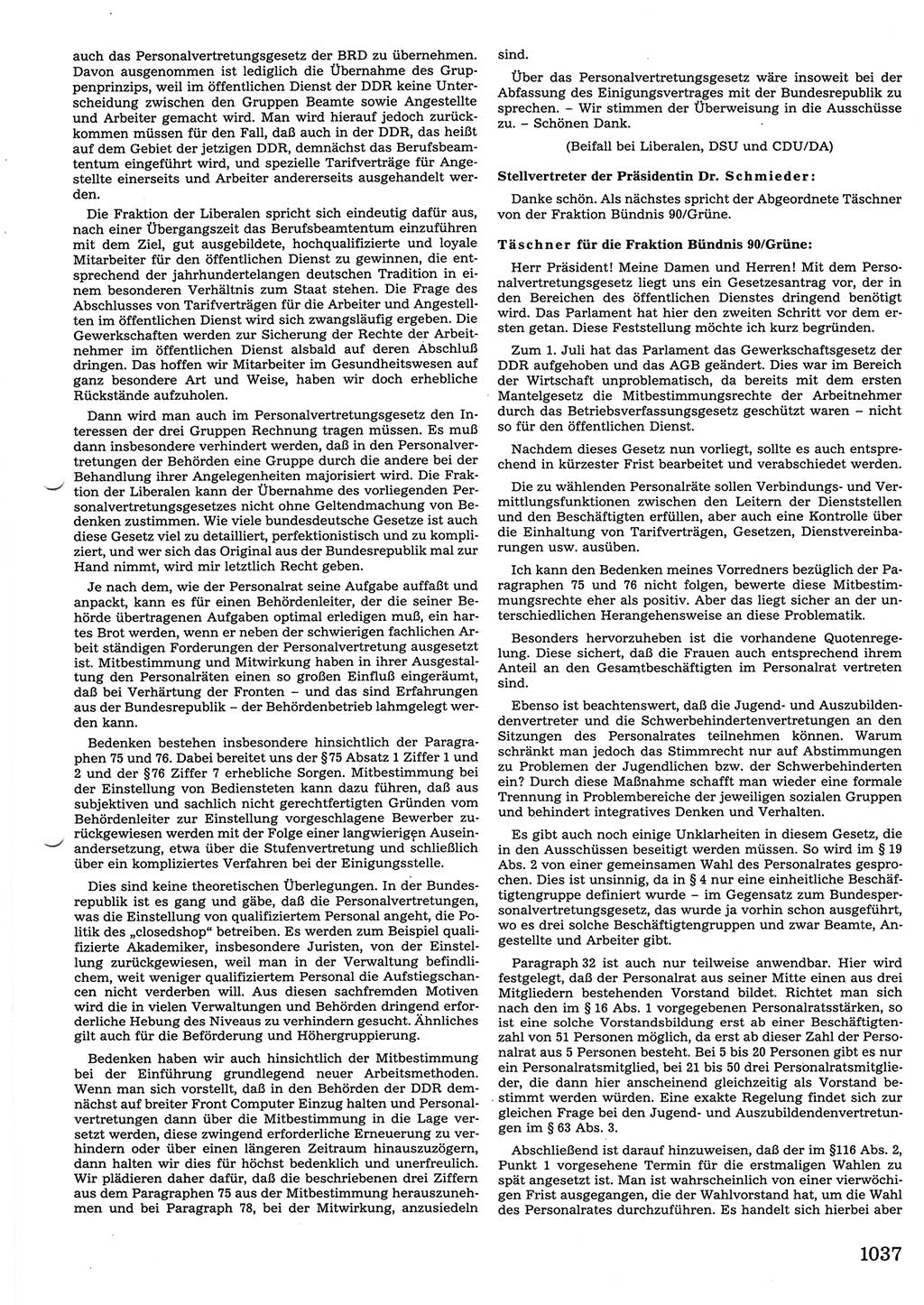 Tagungen der Volkskammer (VK) der Deutschen Demokratischen Republik (DDR), 10. Wahlperiode 1990, Seite 1037 (VK. DDR 10. WP. 1990, Prot. Tg. 1-38, 5.4.-2.10.1990, S. 1037)