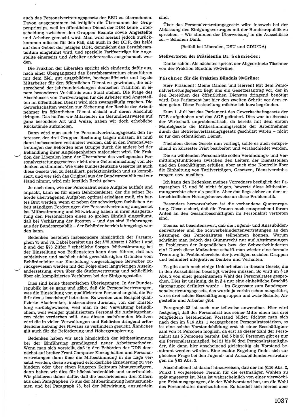 Tagungen der Volkskammer (VK) der Deutschen Demokratischen Republik (DDR), 10. Wahlperiode 1990, Seite 1037 (VK. DDR 10. WP. 1990, Prot. Tg. 1-38, 5.4.-2.10.1990, S. 1037)