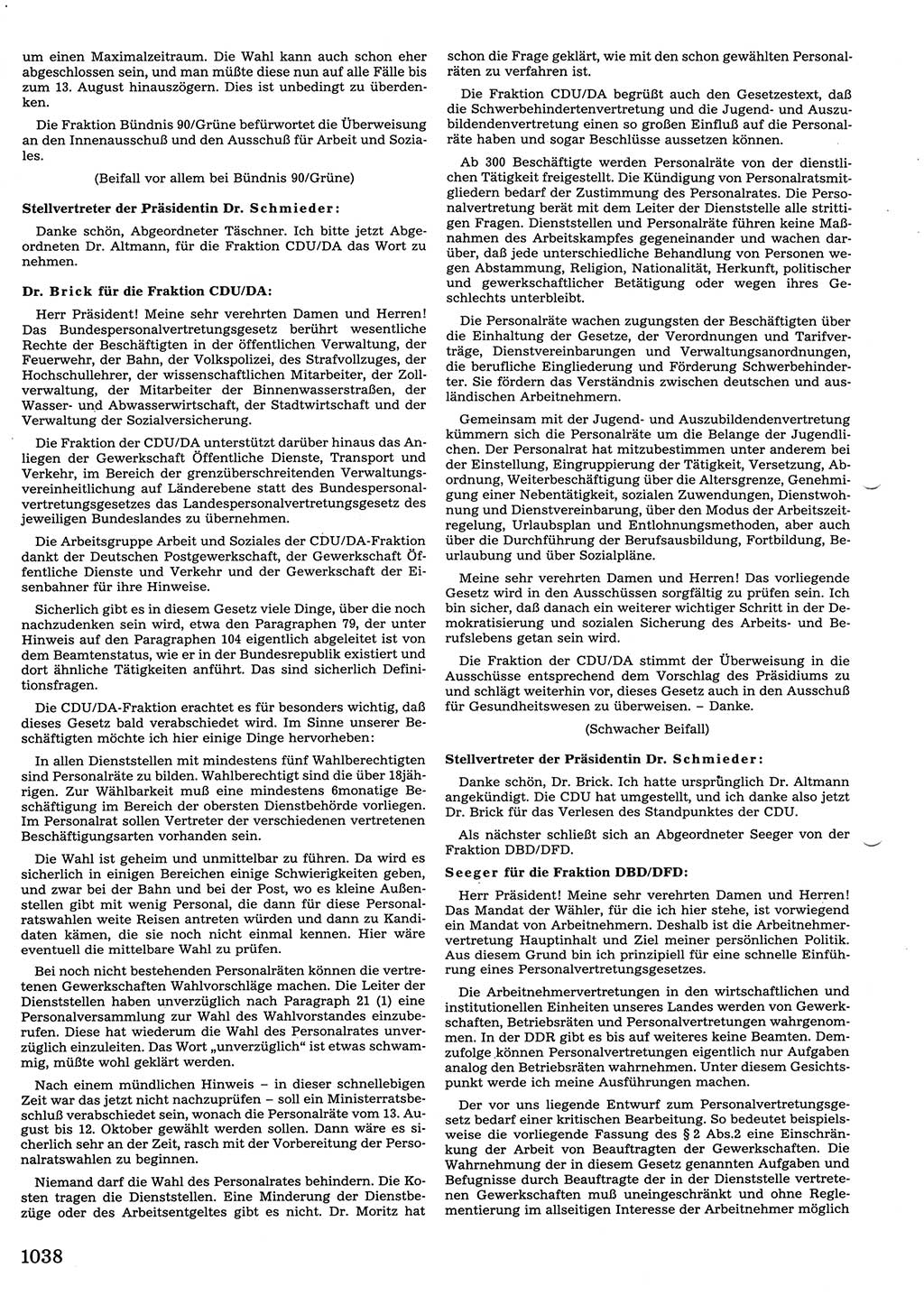 Tagungen der Volkskammer (VK) der Deutschen Demokratischen Republik (DDR), 10. Wahlperiode 1990, Seite 1038 (VK. DDR 10. WP. 1990, Prot. Tg. 1-38, 5.4.-2.10.1990, S. 1038)