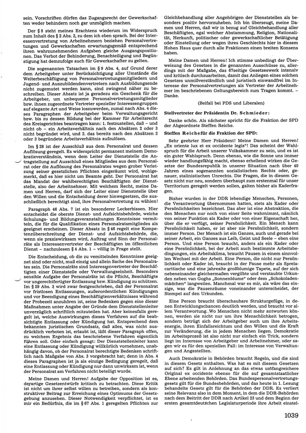 Tagungen der Volkskammer (VK) der Deutschen Demokratischen Republik (DDR), 10. Wahlperiode 1990, Seite 1039 (VK. DDR 10. WP. 1990, Prot. Tg. 1-38, 5.4.-2.10.1990, S. 1039)