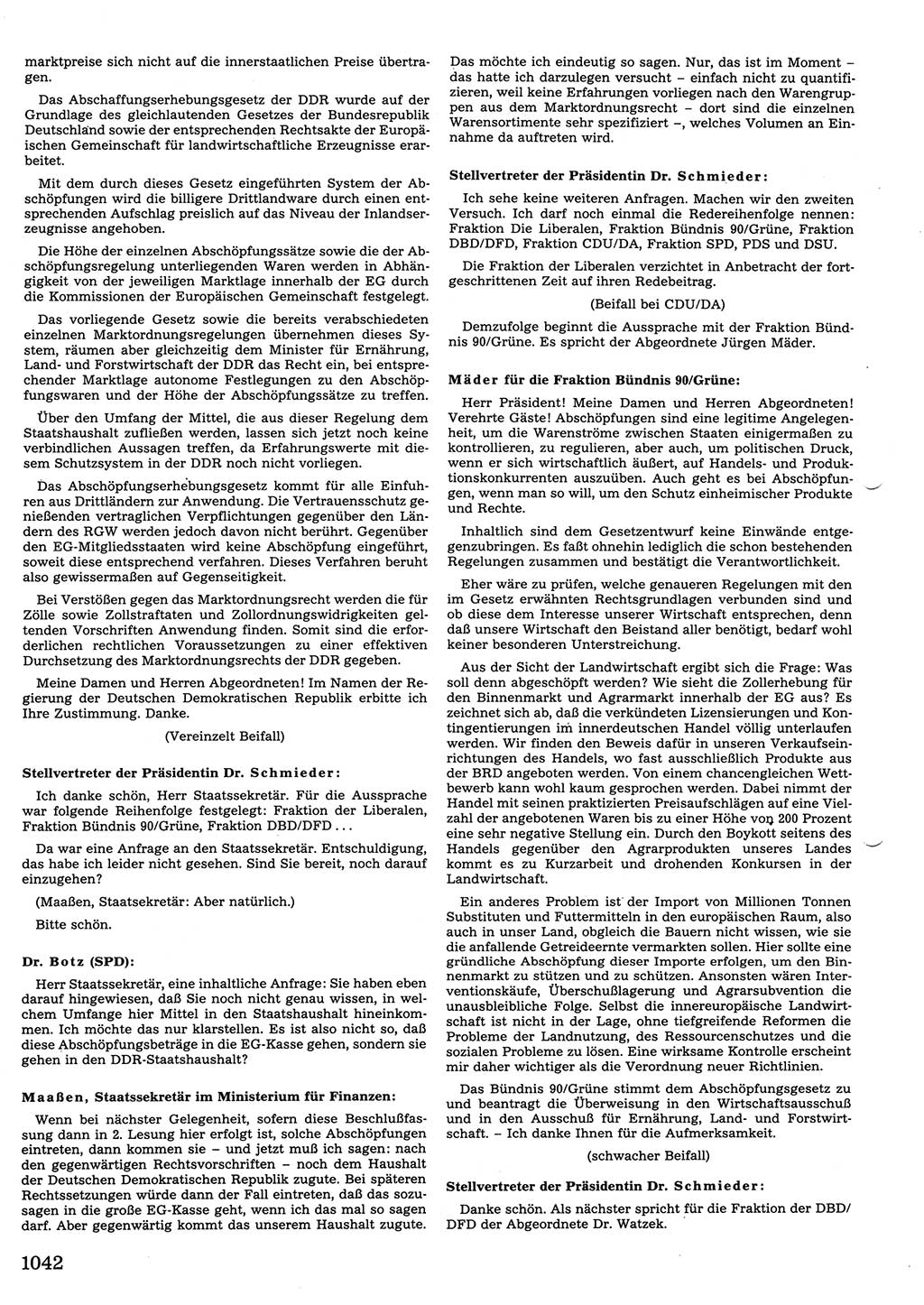 Tagungen der Volkskammer (VK) der Deutschen Demokratischen Republik (DDR), 10. Wahlperiode 1990, Seite 1042 (VK. DDR 10. WP. 1990, Prot. Tg. 1-38, 5.4.-2.10.1990, S. 1042)
