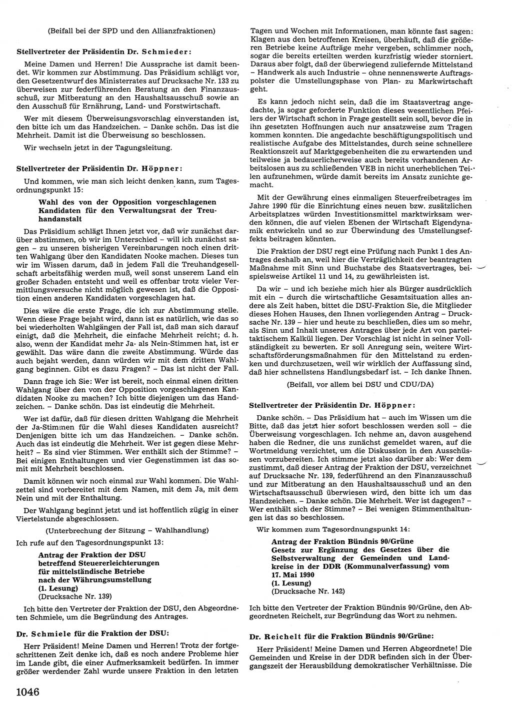 Tagungen der Volkskammer (VK) der Deutschen Demokratischen Republik (DDR), 10. Wahlperiode 1990, Seite 1046 (VK. DDR 10. WP. 1990, Prot. Tg. 1-38, 5.4.-2.10.1990, S. 1046)