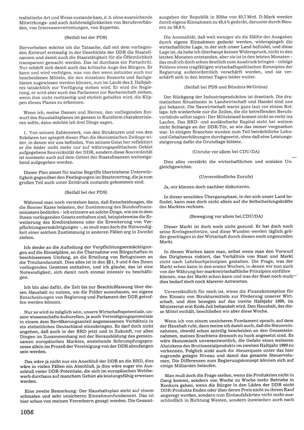 Tagungen der Volkskammer (VK) der Deutschen Demokratischen Republik (DDR), 10. Wahlperiode 1990, Seite 1056 (VK. DDR 10. WP. 1990, Prot. Tg. 1-38, 5.4.-2.10.1990, S. 1056)