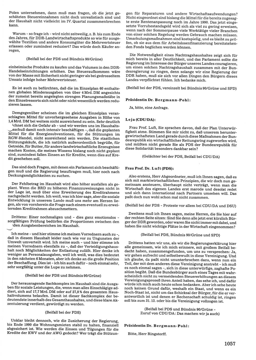 Tagungen der Volkskammer (VK) der Deutschen Demokratischen Republik (DDR), 10. Wahlperiode 1990, Seite 1057 (VK. DDR 10. WP. 1990, Prot. Tg. 1-38, 5.4.-2.10.1990, S. 1057)