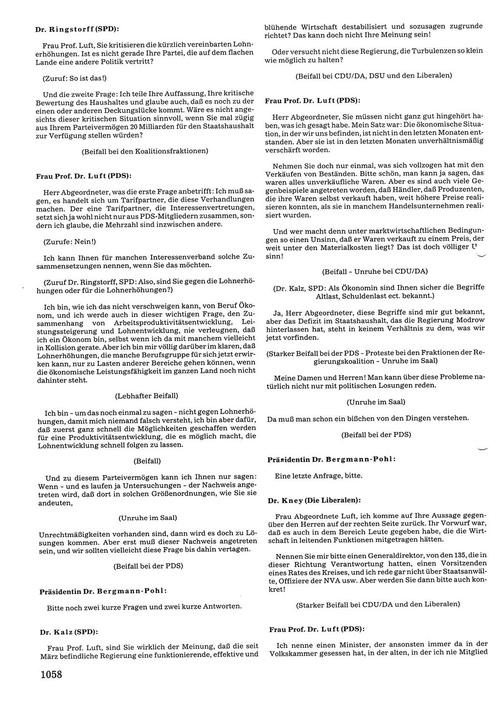 Tagungen der Volkskammer (VK) der Deutschen Demokratischen Republik (DDR), 10. Wahlperiode 1990, Seite 1058 (VK. DDR 10. WP. 1990, Prot. Tg. 1-38, 5.4.-2.10.1990, S. 1058)