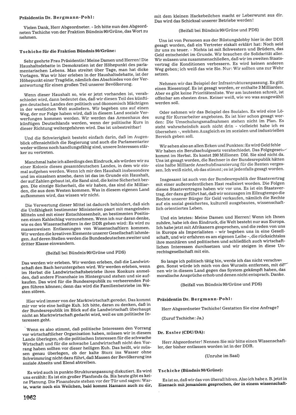 Tagungen der Volkskammer (VK) der Deutschen Demokratischen Republik (DDR), 10. Wahlperiode 1990, Seite 1062 (VK. DDR 10. WP. 1990, Prot. Tg. 1-38, 5.4.-2.10.1990, S. 1062)