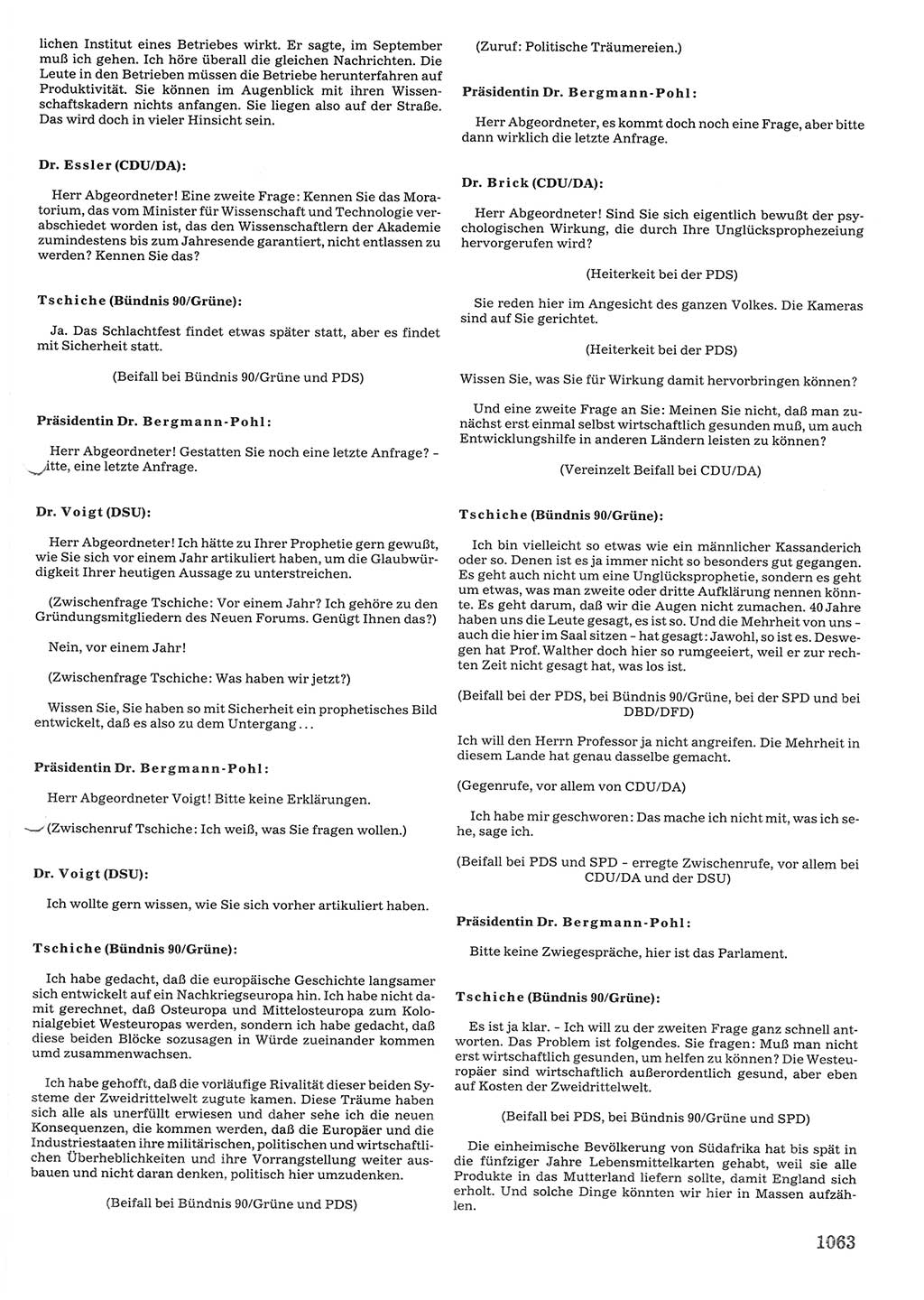 Tagungen der Volkskammer (VK) der Deutschen Demokratischen Republik (DDR), 10. Wahlperiode 1990, Seite 1063 (VK. DDR 10. WP. 1990, Prot. Tg. 1-38, 5.4.-2.10.1990, S. 1063)